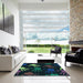 Machine Washable Transitional Midnight Gray Rug in a Kitchen, wshpat1687lblu