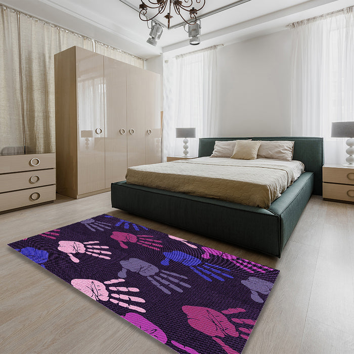 Round Machine Washable Transitional Deep Purple Rug in a Office, wshpat1687pur