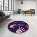 Round Patterned Deep Purple Rug in a Office, pat1687pur