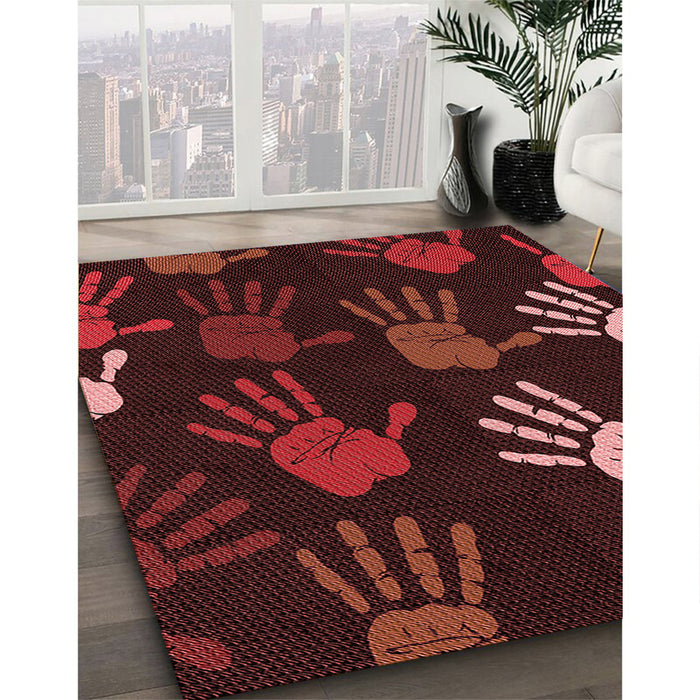 Machine Washable Transitional Fire Brick Red Rug in a Family Room, wshpat1687rd