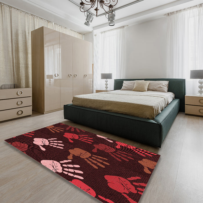 Round Machine Washable Transitional Fire Brick Red Rug in a Office, wshpat1687rd