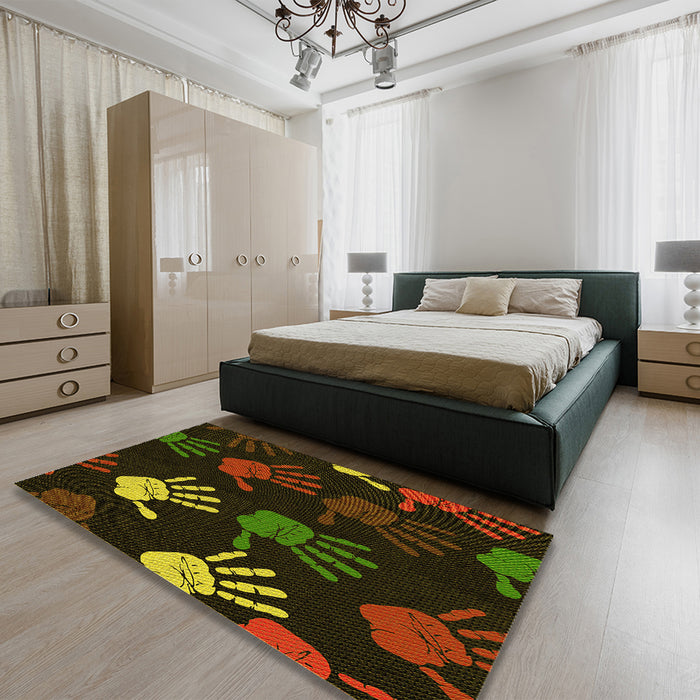 Round Machine Washable Transitional Oak Brown Rug in a Office, wshpat1687yw