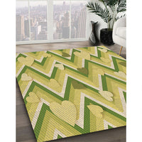 Patterned Dark Yellow Green Rug, pat1688brn