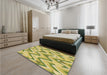 Round Machine Washable Transitional Dark Yellow Green Rug in a Office, wshpat1688brn