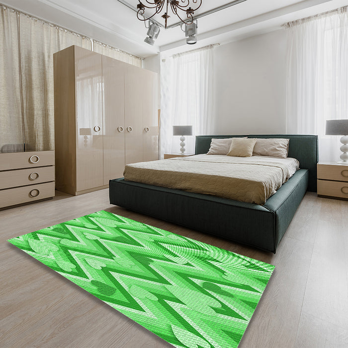 Patterned Neon Green Rug in a Bedroom, pat1688grn