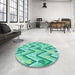 Round Patterned Turquoise Green Rug in a Office, pat1688lblu