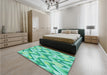 Patterned Turquoise Green Rug in a Bedroom, pat1688lblu