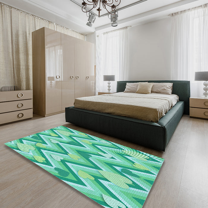 Patterned Turquoise Green Rug in a Bedroom, pat1688lblu
