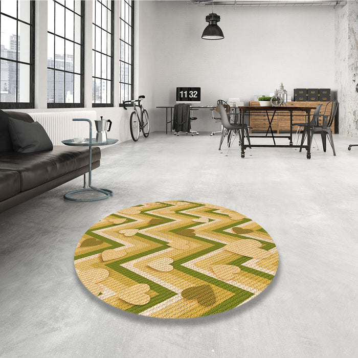 Round Patterned Dark Golden Brown Rug in a Office, pat1688org