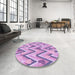 Round Patterned Pastel Purple Pink Rug in a Office, pat1688pur