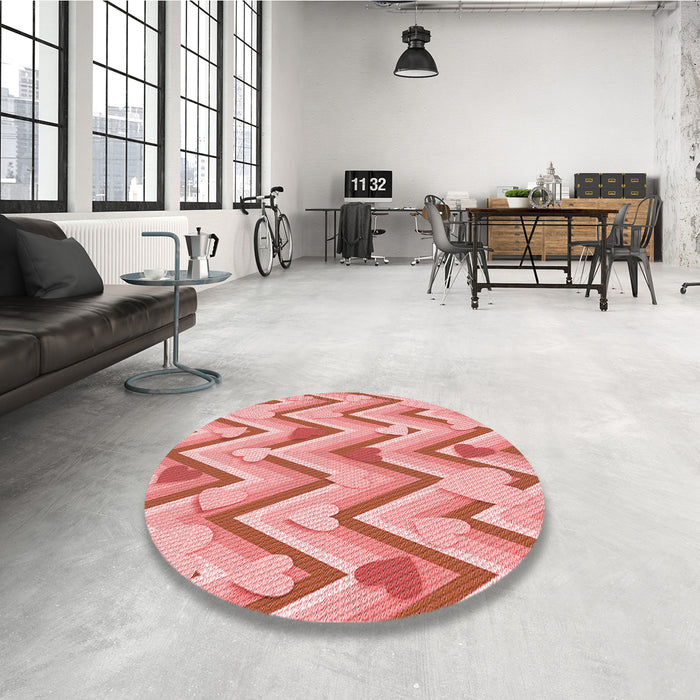 Round Patterned Pastel Pink Rug in a Office, pat1688rd