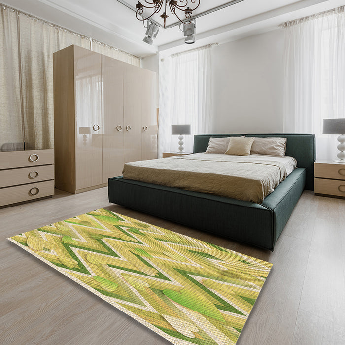 Patterned Bold Yellow Rug in a Bedroom, pat1689brn