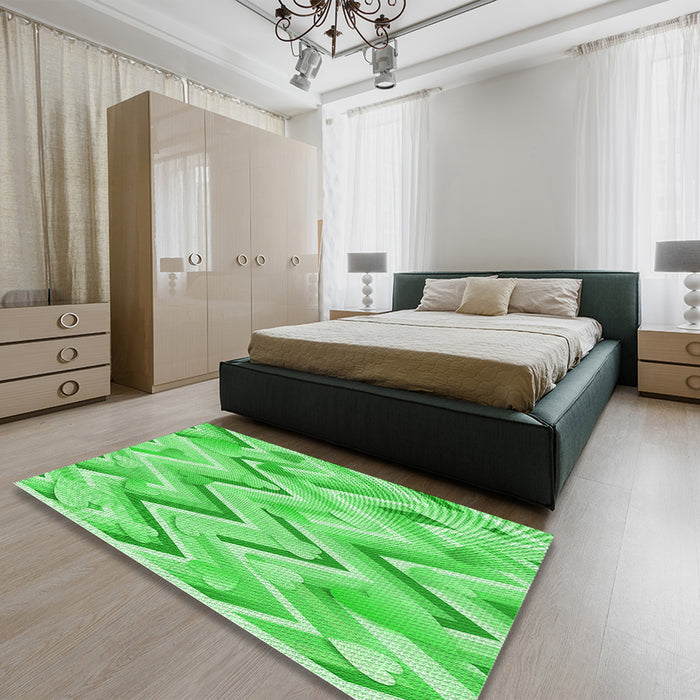 Patterned Neon Green Rug in a Bedroom, pat1689grn