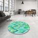 Round Patterned Turquoise Green Rug in a Office, pat1689lblu