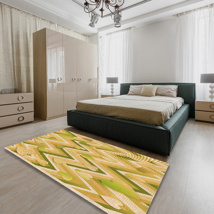 Round Machine Washable Transitional Caramel Brown Rug in a Office, wshpat1689org