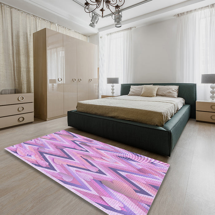 Round Machine Washable Transitional Purple Rug in a Office, wshpat1689pur