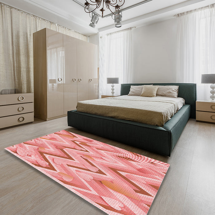 Round Machine Washable Transitional Pastel Pink Rug in a Office, wshpat1689rd
