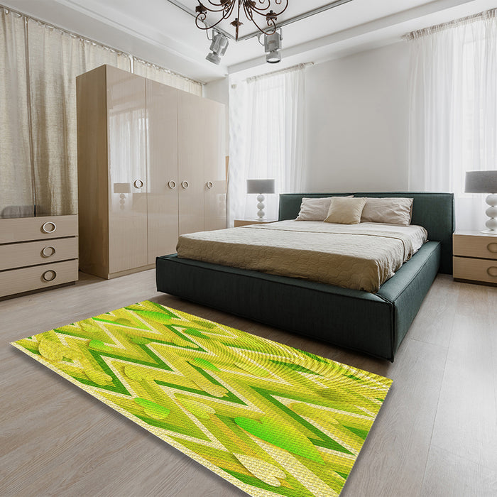 Round Machine Washable Transitional Pistachio Green Rug in a Office, wshpat1689yw