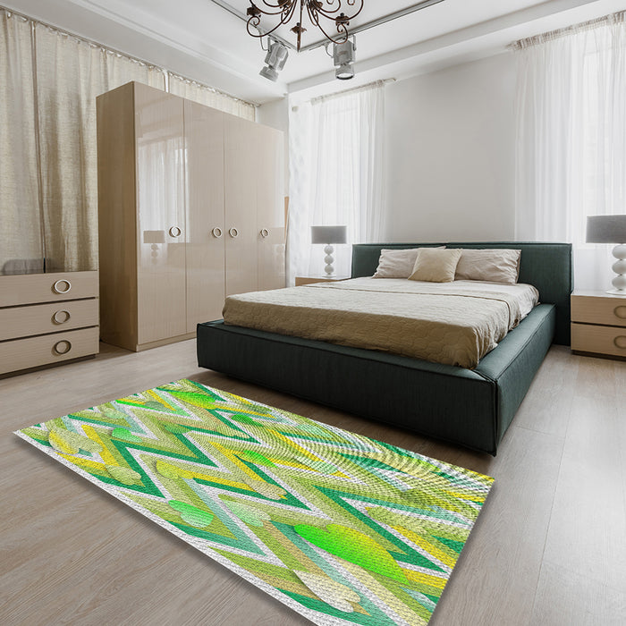 Patterned Green Novelty Rug in a Bedroom, pat1689