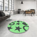 Round Patterned Green Rug in a Office, pat1690grn