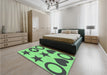 Patterned Green Rug in a Bedroom, pat1690grn