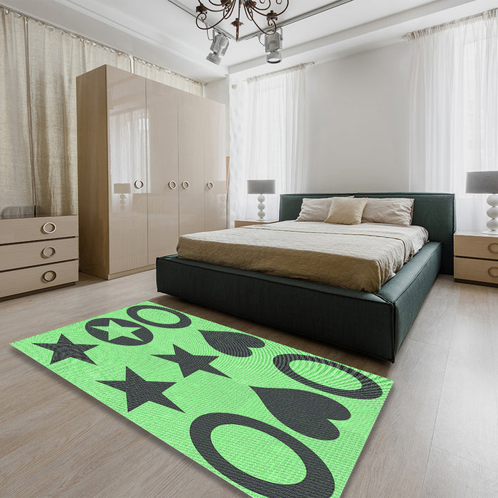 Patterned Green Rug in a Bedroom, pat1690grn