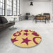 Round Patterned Red Rug in a Office, pat1690org