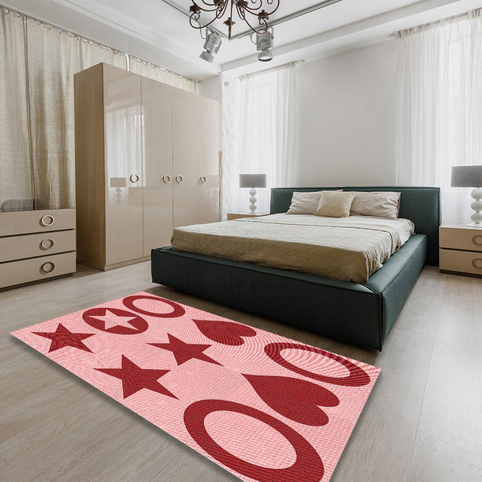 Patterned Pastel Pink Rug in a Bedroom, pat1690rd
