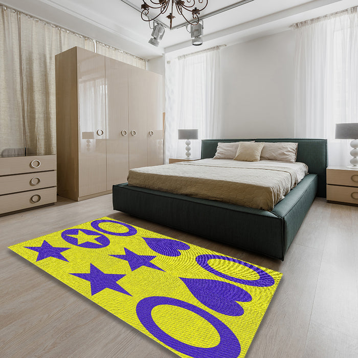 Machine Washable Transitional Yellow Rug in a Bedroom, wshpat1690