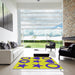 Square Patterned Yellow Novelty Rug in a Living Room, pat1690