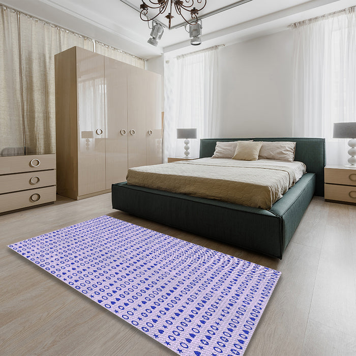 Patterned Medium Slate Blue Rug in a Bedroom, pat1691blu
