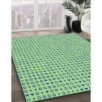 Patterned Green Yellow Green Rug, pat1691lblu