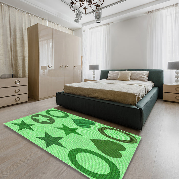 Patterned Green Rug in a Bedroom, pat1692grn