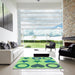 Machine Washable Transitional Yellow Green Rug in a Kitchen, wshpat1692lblu