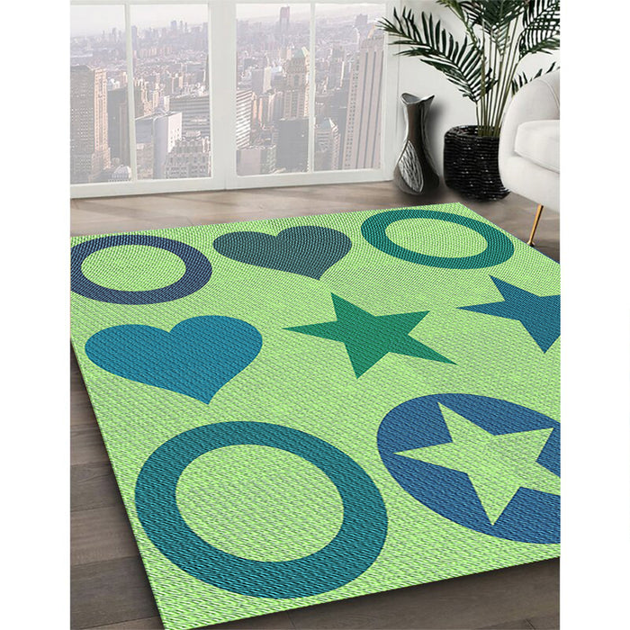 Patterned Yellow Green Rug in Family Room, pat1692lblu