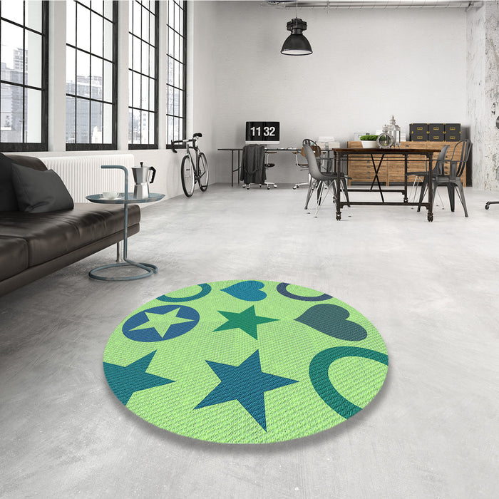 Round Patterned Yellow Green Rug in a Office, pat1692lblu