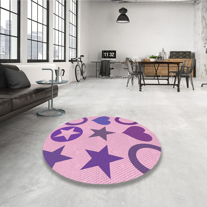 Round Patterned Pastel Purple Pink Rug in a Office, pat1692pur