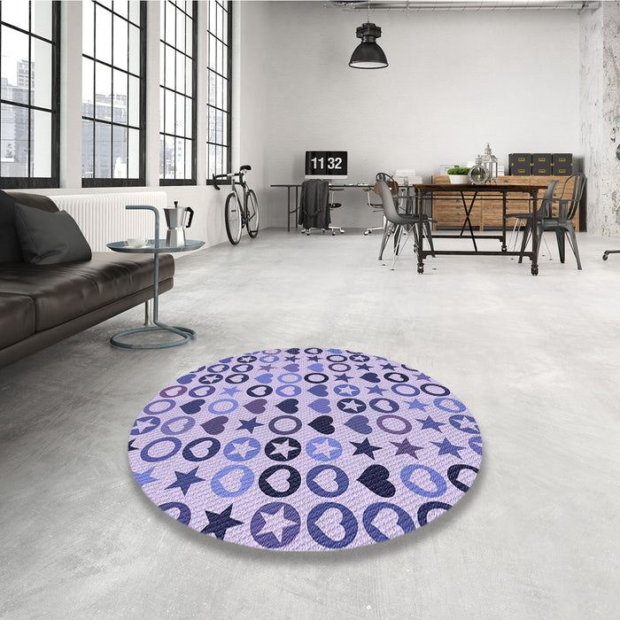 Round Patterned Slate Blue Rug in a Office, pat1693blu