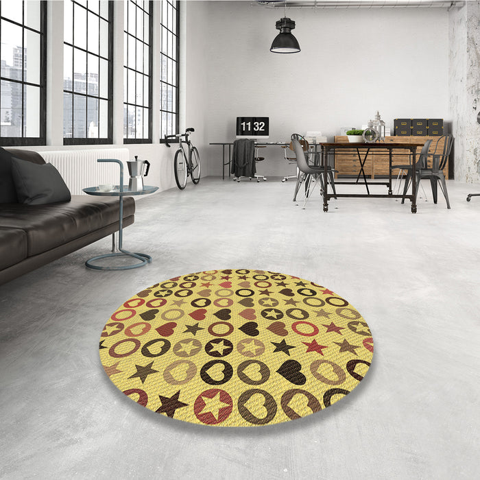 Round Patterned Bright Gold Yellow Rug in a Office, pat1693brn