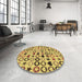 Round Patterned Bright Gold Yellow Rug in a Office, pat1693brn