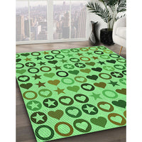 Patterned Dark Lime Green Rug, pat1693grn