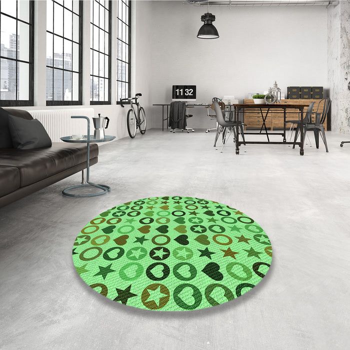Round Patterned Dark Lime Green Rug in a Office, pat1693grn