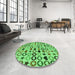 Round Patterned Dark Lime Green Rug in a Office, pat1693grn