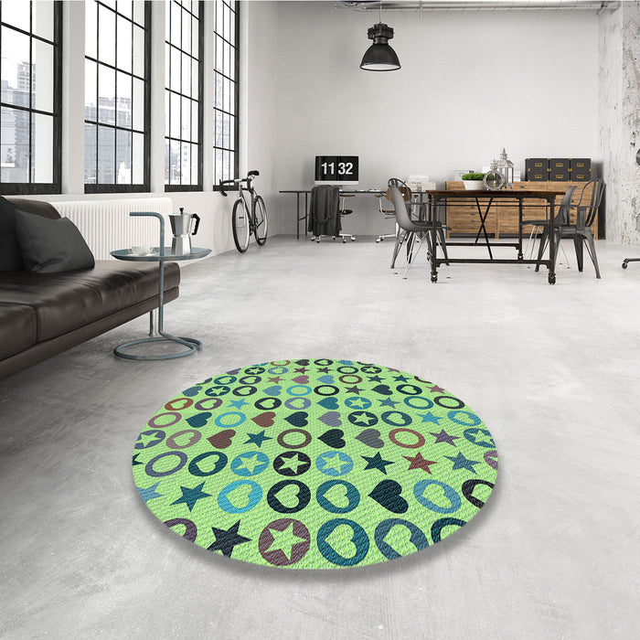 Round Patterned Sea Green Rug in a Office, pat1693lblu