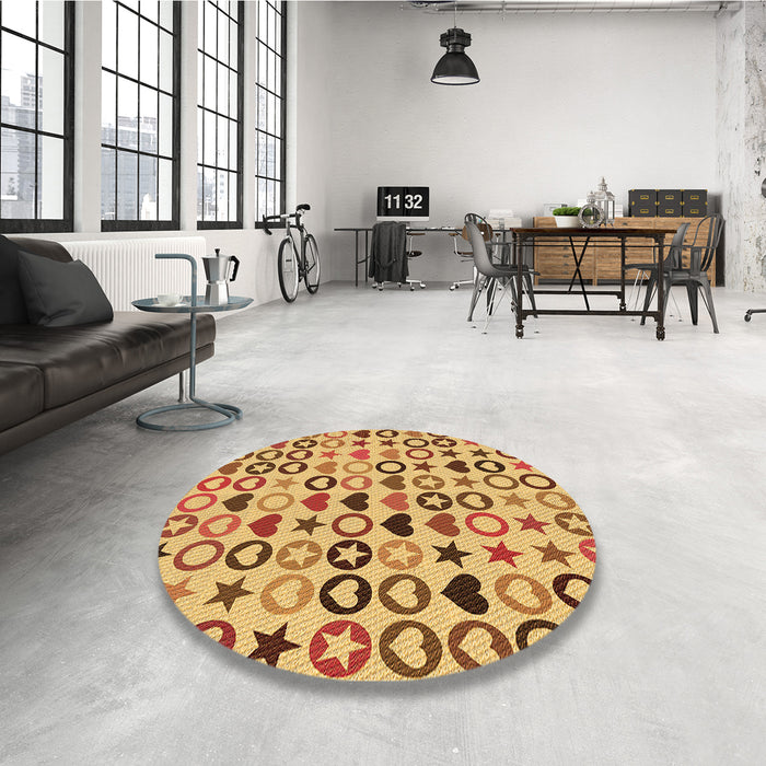 Round Patterned Bright Gold Yellow Rug in a Office, pat1693org