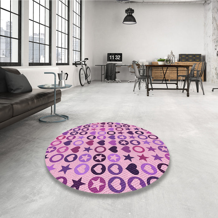 Round Patterned Orchid Purple Rug in a Office, pat1693pur