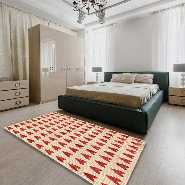 Patterned Bright Orange Rug in a Bedroom, pat1694org