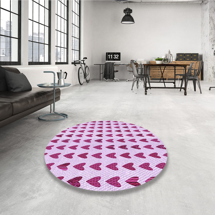 Round Patterned Neon Pink Rug in a Office, pat1694pur