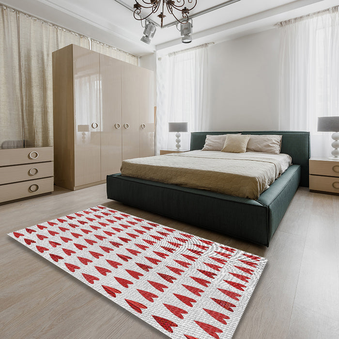 Patterned Cherry Red Novelty Rug in a Bedroom, pat1694