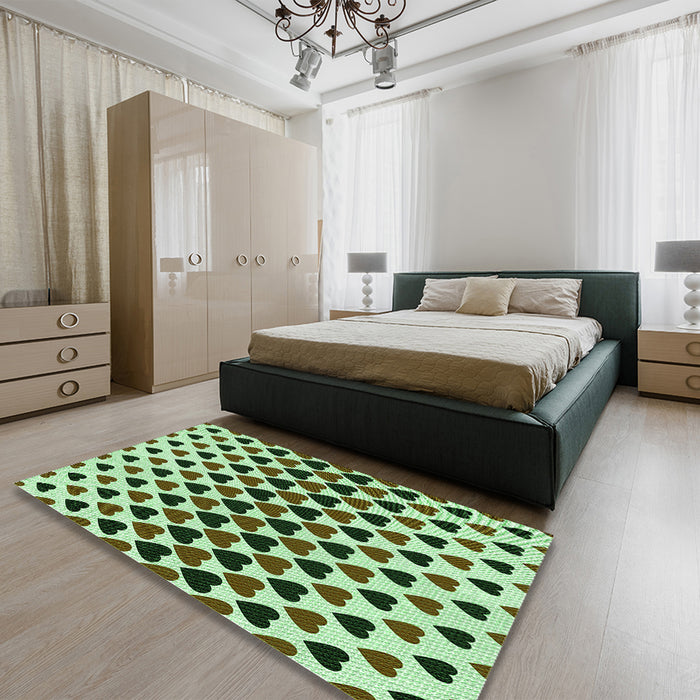 Round Machine Washable Transitional Army Green Rug in a Office, wshpat1695grn